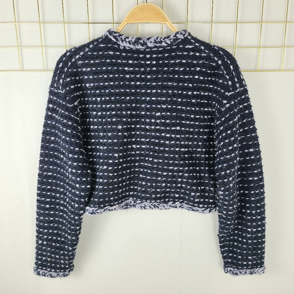 J. Crew Cropped Marled Yarn Navy Blue Merino Wool Alpaca Lady Jacket Blazer - Picture 4 of 13